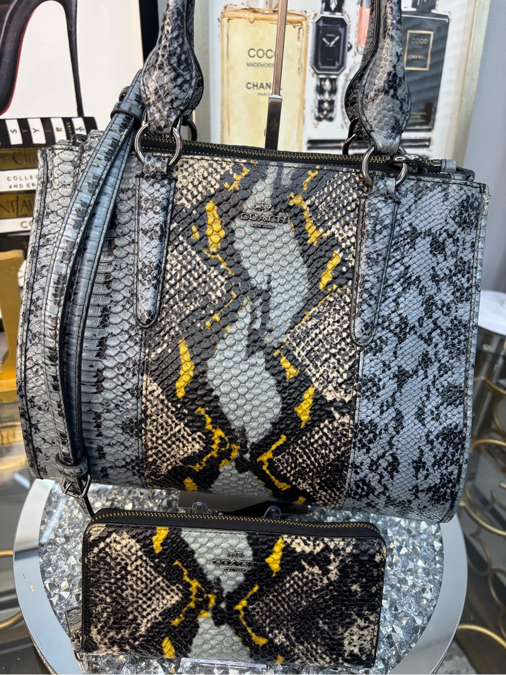Coach 2015 Crosby Python embossed carryall EUC - Picture 3 of 15